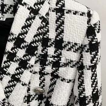 Elegantiškos OLIS elegantiškas pledas švarkas švarkas 2020 m. Rudens žiemos aukštos kokybės dvieiliai moterų tvido paltas C461