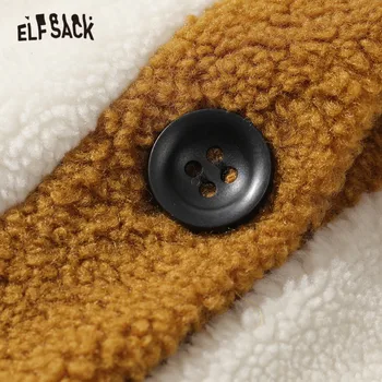 ELFSACK Originalus Grafinis Vieną Krūtinėmis Tiesiai Vilnos Paltai Moterims,2020 M. Žiemos Derliaus korėjos Negabaritinių Ponios Kasdien Šiltas Outwear