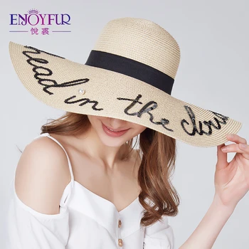 ENJOYFUR Mados laišką pearl saulės skrybėlę platus kraštų vasaros paplūdimio skrybėlę 2018 naują atvykimo geros kokybės šiaudų kepurė