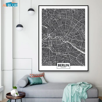 Europos Juoda ir Balta Pasaulyje Vokietija Miesto Žemėlapį Berlyno Plakatas Spaudinių Sienos Meno Tapybos Drobės Sienos Nuotraukas Gyvenimo Kambario Dekoro