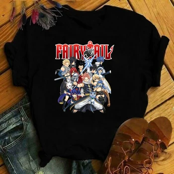 Fairy Tail Harajuku Derliaus Įdomus Moterų marškinėliai trumpomis Rankovėmis Tees Ulzzang Dropshipping Drabužius FAIRY TAIL Anime Viršūnes Punk Marškinėliai