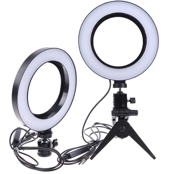 Fotografija LED Selfie Žiedas Šviesos 16CM Pritemdomi Telefono Kamera Žiedas Lempos 6inch Lentelę Trikojai Makiažo Vaizdo Gyventi Studija
