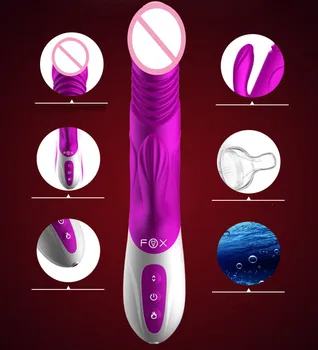 FOX Silikoninis dildo vibratorius, Įkraunamas Automatinė ištraukiama šildymas G Spot Massager 7 Greičio vibratoriai moterims sekso produktai