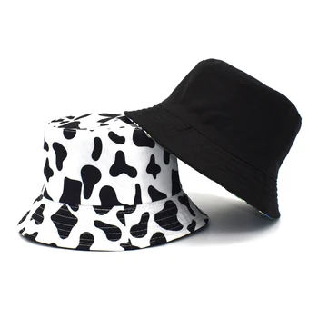 FUODRAO Originalus Naujas Grįžtamasis Kibirą Panamos Skrybėlės Moterims Mados Juoda Balta Karvė Modelis Žvejys Skrybėlę Vasarą Saulės Skrybėlės M56