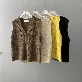 Geriausia pardavimo rudens žiemos megztus liemenė cardigan moterų V-kaklo Korėja rankovių laukinių atsitiktinis megztinis komfortą megztinis liemenė K071