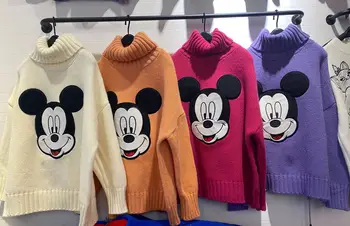 Golfo Mickey Mouse Megztiniai Disney Naujas Ilgomis Rankovėmis Viršūnes Atsitiktinis Office Lady Moterų Megztiniai Balta Korėjos Stiliaus Moterų Megztinis