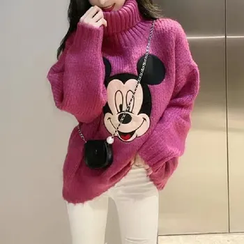 Golfo Mickey Mouse Megztiniai Disney Naujas Ilgomis Rankovėmis Viršūnes Atsitiktinis Office Lady Moterų Megztiniai Balta Korėjos Stiliaus Moterų Megztinis