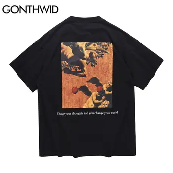 GONTHWID T-Shirts Streetwear Harajuku Pakeisti Savo Minčių Angelas Tapybos Medvilnės Marškinėlius Hip-Hop Atsitiktinis Trumpas Rankovės Tees Viršūnės