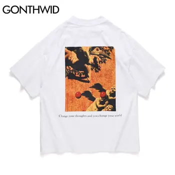 GONTHWID T-Shirts Streetwear Harajuku Pakeisti Savo Minčių Angelas Tapybos Medvilnės Marškinėlius Hip-Hop Atsitiktinis Trumpas Rankovės Tees Viršūnės