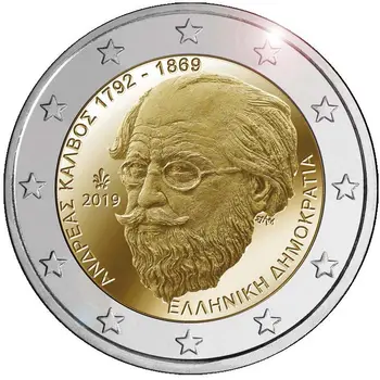 Graikija 2019 Andreas Calvos 150-Osioms 2 Euro Nekilnojamojo Originalus Monetų Tiesa, Euro Kolekcija Progines Monetos Unc