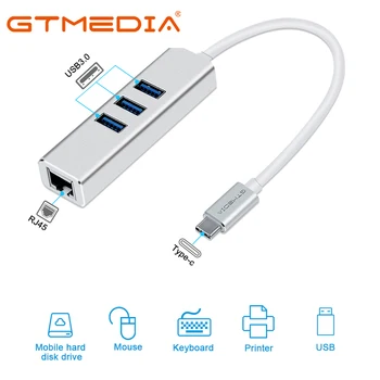 GTMEDIA Adapteris USB Ethernet USB 3.1 c/m 3USB3.0+RJ45 Hub 10/100/1000M Adapteris, skirtas 