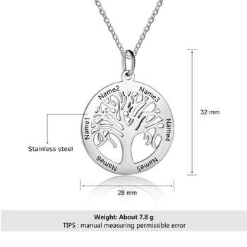 Gyvybės medis Asmeninį Dovanų Graviruoti Vardą Karoliai Nerūdijančio Plieno Karoliai & Pakabučiai Mama Papuošalai (JewelOra NE103172)