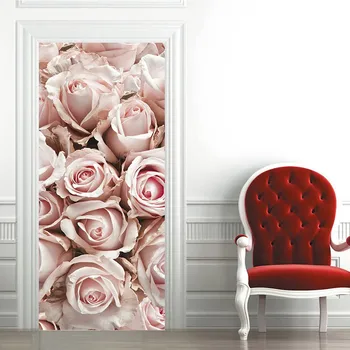Gėlės Žiedai Vandeniui Durų Lipdukas Deursticker Meno Pink Rose Adhesivos Dekoratyvinis Vinilo už Miegamojo Durų Kambario Apdaila