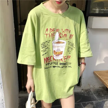 Harajuku Atgal tuščiaviduriai kūrybos moterų marškinėliai vasaros naują laišką, spausdinimo marškinėlius moterų korėjos atsitiktinis palaidų minkšti viršūnes ilgi marškinėliai