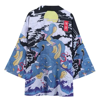 Harajuku Aštuonių Galva Gyvatė Spausdinti Kimono Japonijos Tradicinių Drabužių Vyrams, Moterims Prarasti Anime Skraiste Streetwear Cardigan Yukata