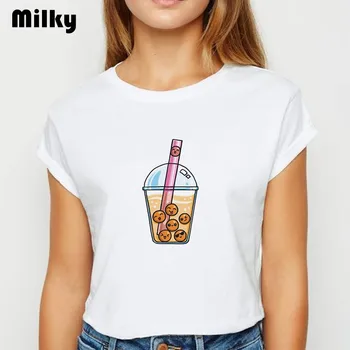 Harajuku kawaii Katė spausdinti moterų marškinėliai Vasarą pieno arbata moterų marškinėliai 90s ulzzang trumpomis Rankovėmis viršūnes 2020 punk T-shirts