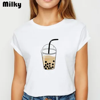 Harajuku kawaii Katė spausdinti moterų marškinėliai Vasarą pieno arbata moterų marškinėliai 90s ulzzang trumpomis Rankovėmis viršūnes 2020 punk T-shirts
