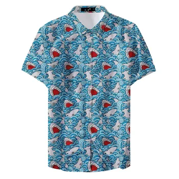 Havajų Marškinėliai Vyrams Juokingi Žuvų Ir Ryklių Spausdinti Vyrų Mados Havajiečiai Marškinėliai Trumpomis Rankovėmis Atvėsti Vasaros