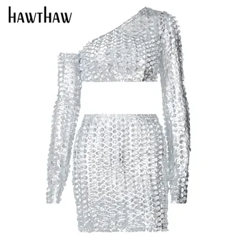 Hawthaw Moteris Rudens-Žiemos Ilgos Rankovės Tuščiaviduriai Iš Apkarpyti Viršūnes Slim Mini Trumpas Sijonas, Šalis, Klubas Dviejų Dalių Rinkiniai 2020 Streetwear