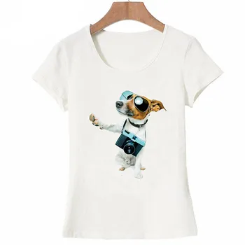 Hipster kietas Jack Russells šuo fotografas, dizaino t-shirt mada moterims T-Shirt mielas šuo atsitiktinis Viršūnės Vasarą Ponios Tee Marškinėliai