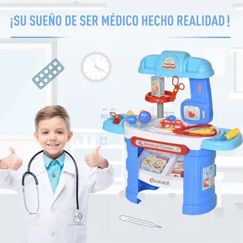 HOMCOM modeliavimas Gydytojas Žaidimą 26 Vnt švietimo vaidmuo slaugos Gydytojas vaikams + 3 metai 66x30x68 cm mėlyna