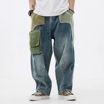 IEFB /vyriški drabužiai Colorblock Kelnės Mados pavasario Džinsai vyrų Hip-Hop Haremo kelnės Laisvas darbo drabužiai 2021 naujas Streetwear 9Y2987