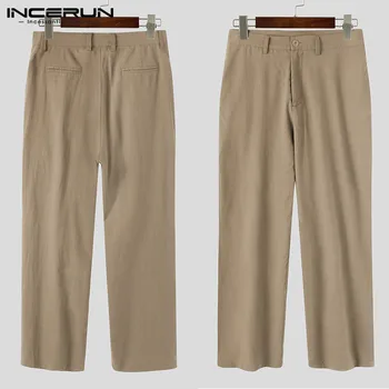 INCERUN Vyrų Kelnės vientisos Spalvos Streetwear Mygtuką Kišenės Derliaus Poilsiu 2021 Atsitiktinis Pantalon Medvilnės Laisvalaikio Kelnės Vyrams, S-5XL