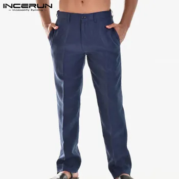 INCERUN Vyrų Kelnės vientisos Spalvos Streetwear Mygtuką Kišenės Derliaus Poilsiu 2021 Atsitiktinis Pantalon Medvilnės Laisvalaikio Kelnės Vyrams, S-5XL