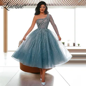 Individualų Kristalai Duobute Šalis Suknelė 2020 Arbata Ilgis Trumpas Prom Dresses Vieną Petį Arabų Suknelės Moteris Vakarėlis Chalatai