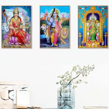 Induizmo dievas Šiva Parvati Ganešos, paveikslas, drobė, tapyba religinių plakatai ir freskos nuotraukas šiuolaikinių namų puošybai