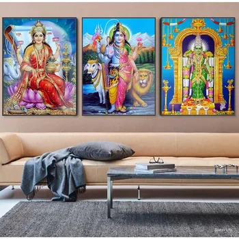 Induizmo dievas Šiva Parvati Ganešos, paveikslas, drobė, tapyba religinių plakatai ir freskos nuotraukas šiuolaikinių namų puošybai