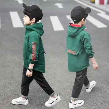 INS karšto berniukų Lauko Švarkai 4-13 metų amžiaus Vaikų drabužių Įstrižainės užtrauktukas spausdintos raidės pavasario ir rudens striukė su gobtuvu