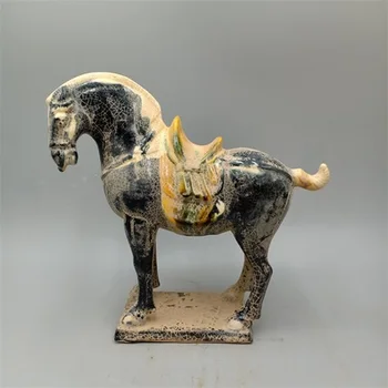 Išskirtinį Tango Sancai juoda-įstiklintas karo žirgas imituoja kultūros reliktus rasta muziejus, senoviniai porceliano, antiqu