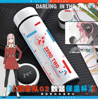 Japonijos Anime Darling į FRANXX 02 Nulis Du Nerūdijančio Plieno Vakuuminės Taurės Temperatūros Ekranas Termosas Puodelio Vandens Butelis Kalėdų Dovana