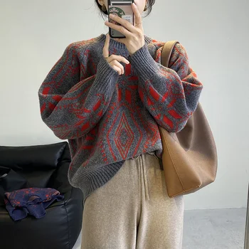Japonijos Derliaus Tingus Winde Megztinis Džemperis Moterims 2020 Nauja Rudens Žiemos Negabaritinių Šviesą Gėlės Honkongo Stiliaus Viršūnes Moteris