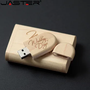 JASTER 1PCS nemokamai logotipą mediniai + Box Asmeninis LOGOTIPAS pendrive 4 GB 16GB 32GB usb Flash Drive, U disko Memory stick vestuvių Dovana