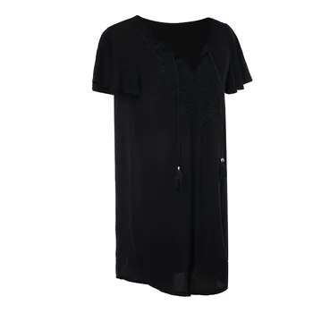 JAYCOSIN drabužius suknelė Moterų Nėriniai Susiuvimo Mini Suknelė Gilia V-kaklo Mados Paplūdimio Vasaros gryna spalva Suknelė