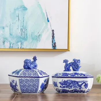 Jingdezhen Keramikos Saugojimo Puodą Arbatos Gali Buitinių Arbata Gali Mėlynos Ir Baltos Spalvos Ornamentu Papuošalų Dėžutė
