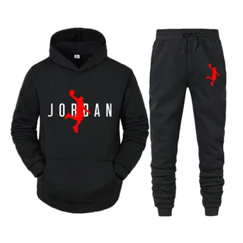 Jordan 23 Mens Rinkiniai Hoodies + Kelnės Rudens-Žiemos Vyrų Gobtuvu Palaidinukė Vilnos Hoodie Ziajać 2 Dalių Komplektas Tinka Streetwear Hoody