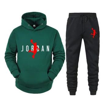 Jordan 23 Mens Rinkiniai Hoodies + Kelnės Rudens-Žiemos Vyrų Gobtuvu Palaidinukė Vilnos Hoodie Ziajać 2 Dalių Komplektas Tinka Streetwear Hoody
