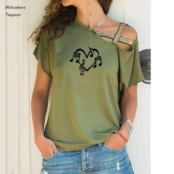 Juokinga Muzikos Įrašus Širdies Meilės Marškinėliai Moterims Vasaros Medvilnės trumpomis Rankovėmis Femme T-shirts Aistringas Muzikos Tee Viršų