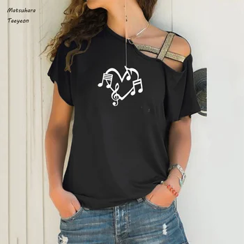 Juokinga Muzikos Įrašus Širdies Meilės Marškinėliai Moterims Vasaros Medvilnės trumpomis Rankovėmis Femme T-shirts Aistringas Muzikos Tee Viršų