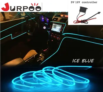 JURPOO 2M ice blue EL Viela, Neoninės Šviesos, LED Lempa Lanksti Virvė Vamzdis LED Automobilių Apdailos Su DC12V Adapteris, skirtas automobiliams