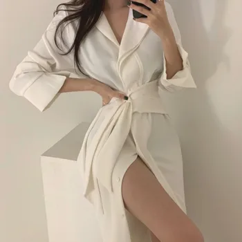 JXMYY 2020 Mados Naujus Produktus prancūzijos Elegantiškas Kritimo Jausmas Visiškai Temperamentas Pusėje Kaklaraištis Ilgai Padalinta Marškinėliai Suknelė Moterims