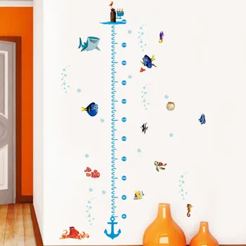 Jūros Pasaulyje Animacinių filmų Sienų Lipdukai Vaikams Kambariai Aukštis Priemonė Ryklys Žuvis Lipni Lipdukas Augimo Įrašyti Vinilos Decorativos