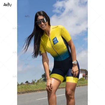 Kafitt Geltona mėlyna Trumpos Rankovės Pora dviračių Triatlonas tiktų Dviračių Skinsuit Maillot Ropa Ciclismo MTB dviratį jumpsuit vasaros
