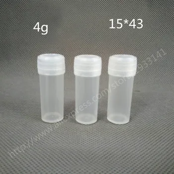 Karšto pardavimo 1000Pcs/lot 4 G mažas butelis, 15*43mm mini plastikinis vamzdis,4cc plstic konteinerių didmeninės