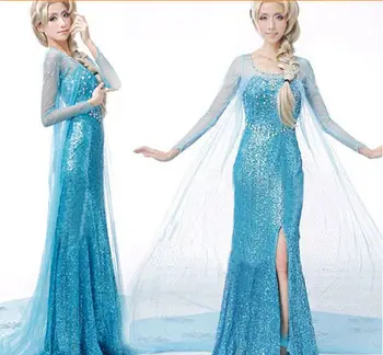 Karšto Pardavimo Elsa Karalienė Suaugusių Moterų Suknelė, Kostiumas Cosplay Gėlių Išgalvotas Šalis Suknelė Suknelės Vestido Mėlyna Seksualių Moterų Drabužiai