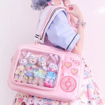 Kawaii Girl Cute Lolita JK Vienodas Backbag Pečių Maišą Puikus Rausvos spalvos, Švelni Mergina Skaidrus Lėlės Maišelį Cosplay Loli