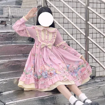 Kawaii Lolita Japonijos Saldus mergina Vaikiška Lėlė Šalis Suknelė Vintage Viktorijos Gotika Animacinių filmų Lankas Princess arbatėlė Suknelės